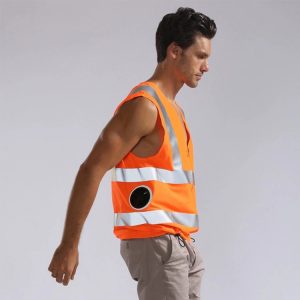 Unisex Adjustable Outdoors Cooling Fan Vest Orange